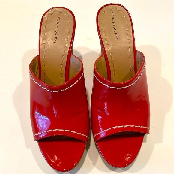 Tahari Orange Sandal Cork Heel Platforms Size 9.5 - Picture 2 of 7